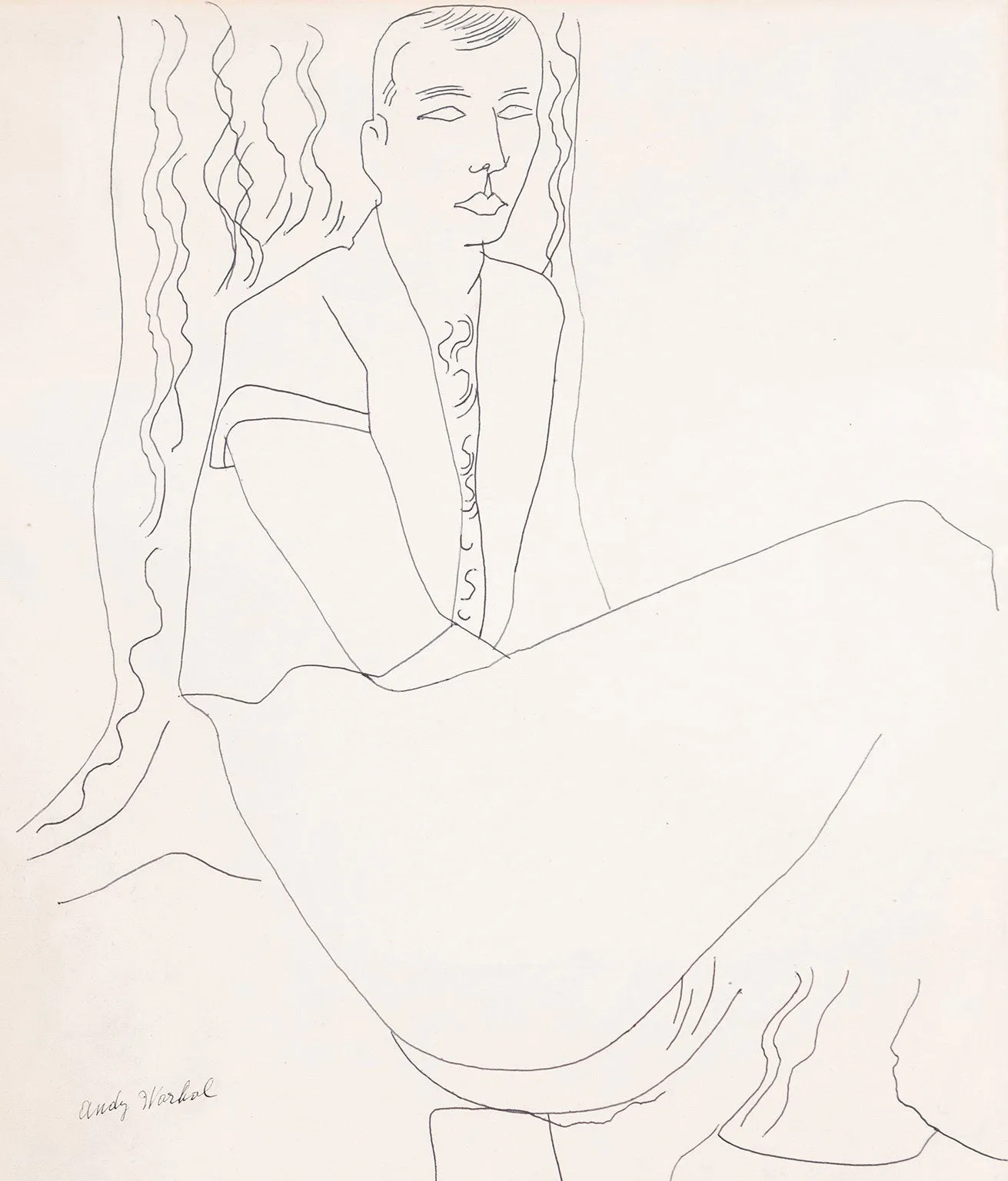 ANDY WARHOL "SEATED GENTLEMAN" DRAWING, c. 1950s