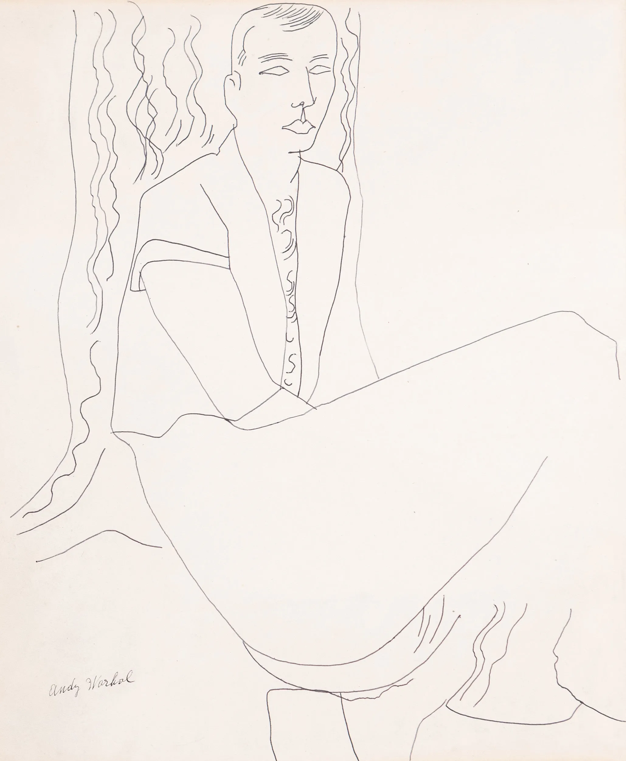 ANDY WARHOL "SEATED GENTLEMAN" DRAWING, c. 1950s