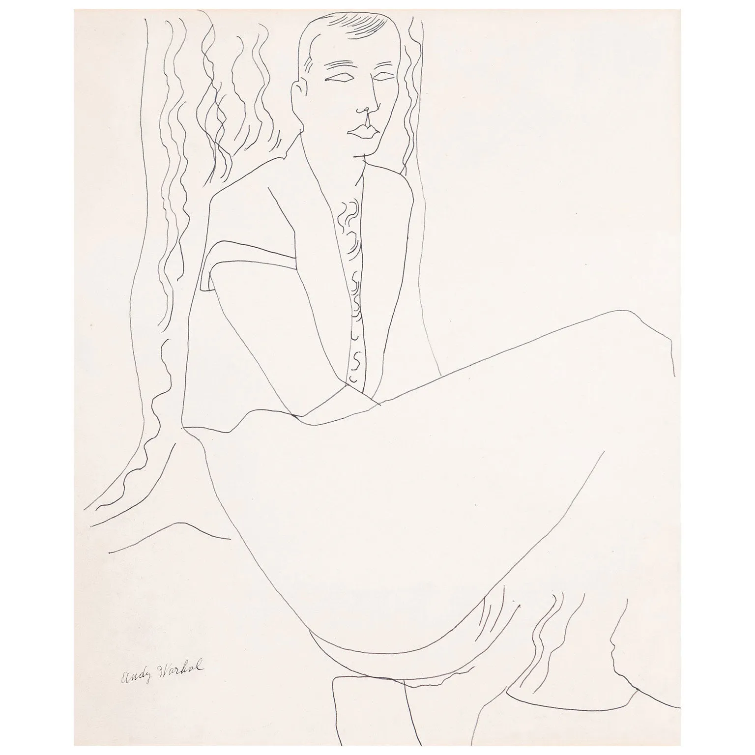 ANDY WARHOL "SEATED GENTLEMAN" DRAWING, c. 1950s