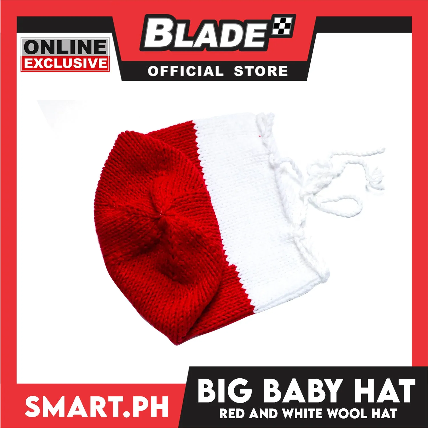 Baby Big Crochet Hat Winter Cocoon Warm Knit (Red and White)