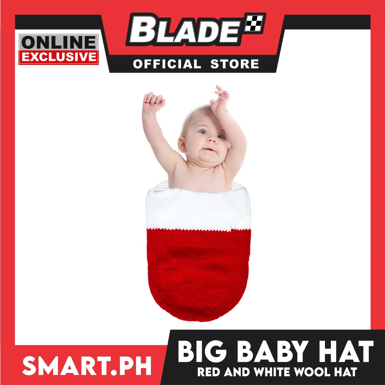 Baby Big Crochet Hat Winter Cocoon Warm Knit (Red and White)