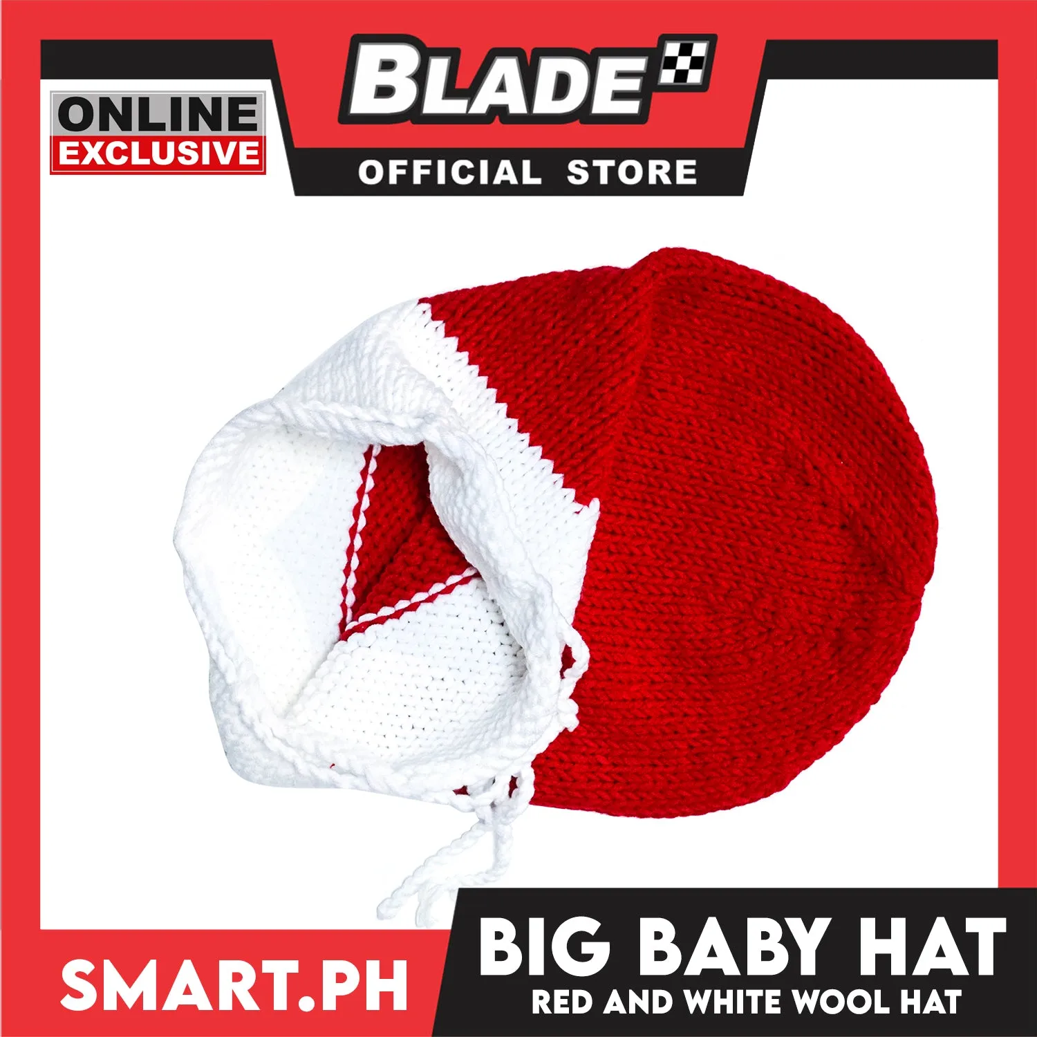 Baby Big Crochet Hat Winter Cocoon Warm Knit (Red and White)