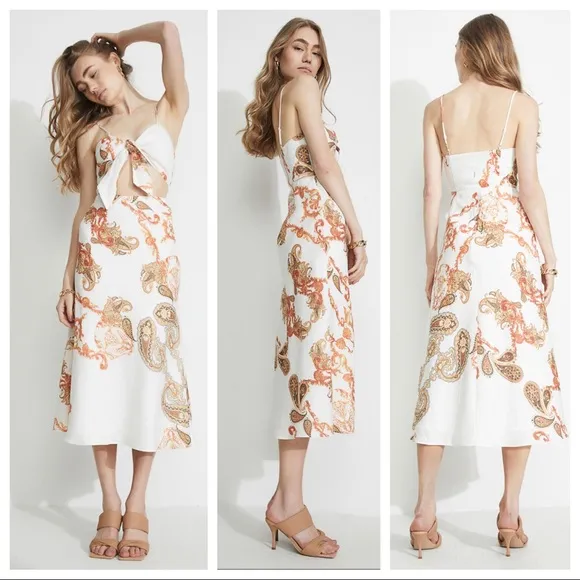 💛🧡🤎BARDOT Cutout Paisley Midi Dress 🤎🧡💛