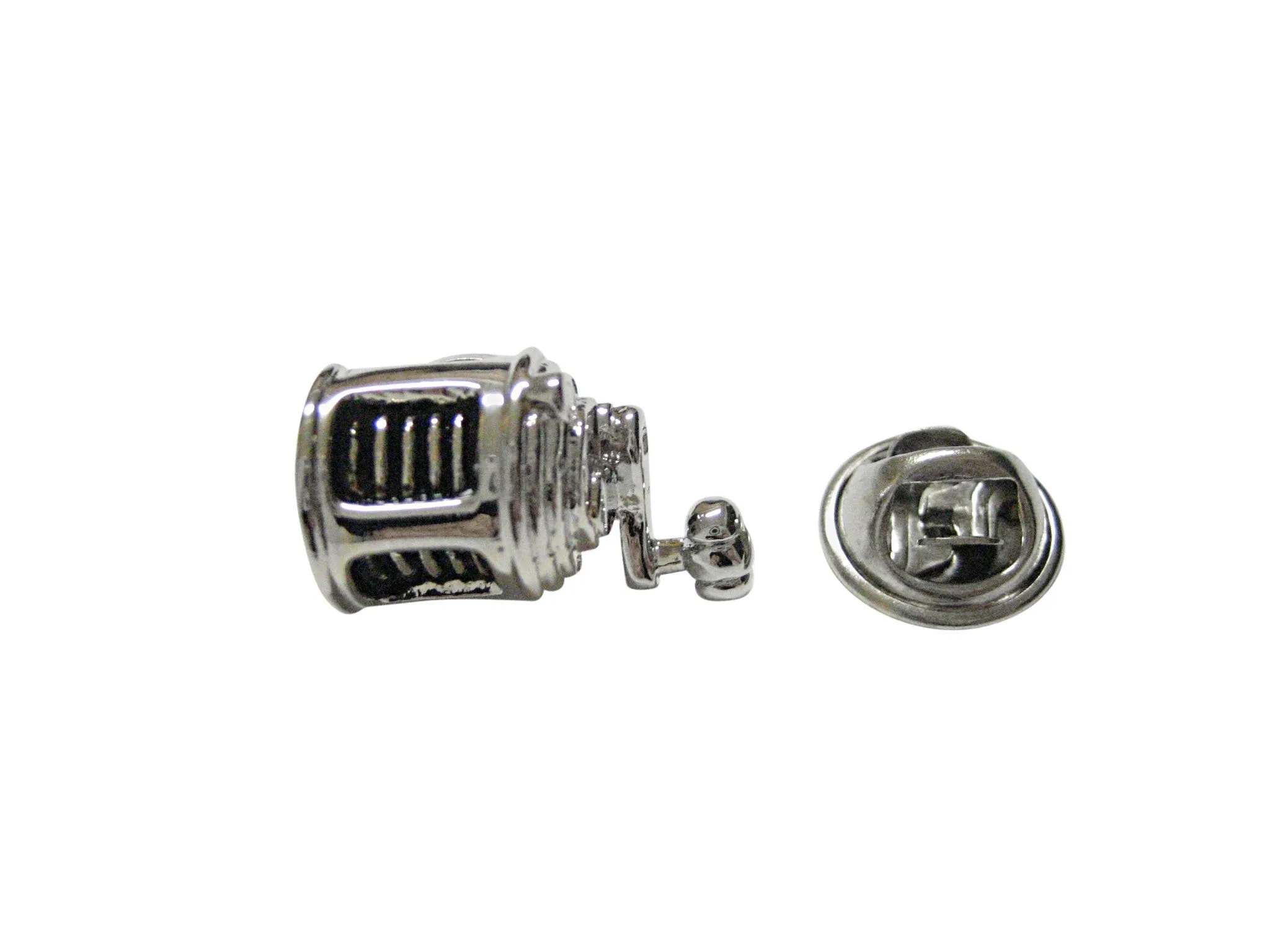 Black and Silver Toned Fishing Reel Fisherman Lapel Pin