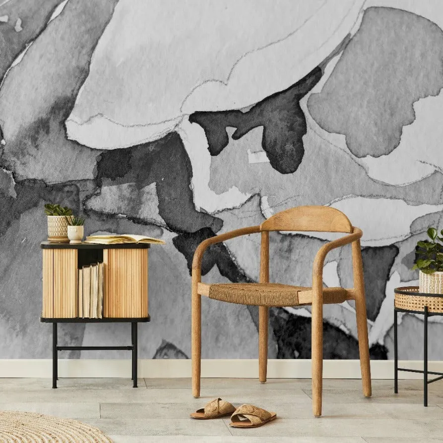 Black and White  Watercolor Explosion Wallpaper Mural