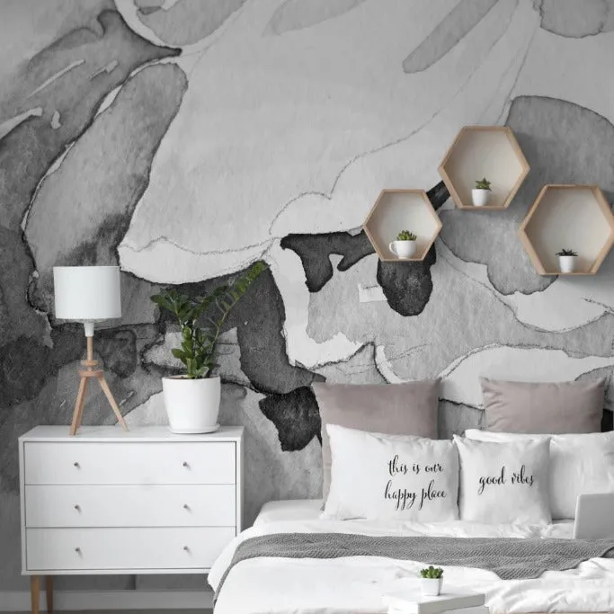 Black and White  Watercolor Explosion Wallpaper Mural