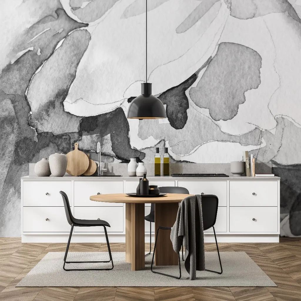 Black and White  Watercolor Explosion Wallpaper Mural