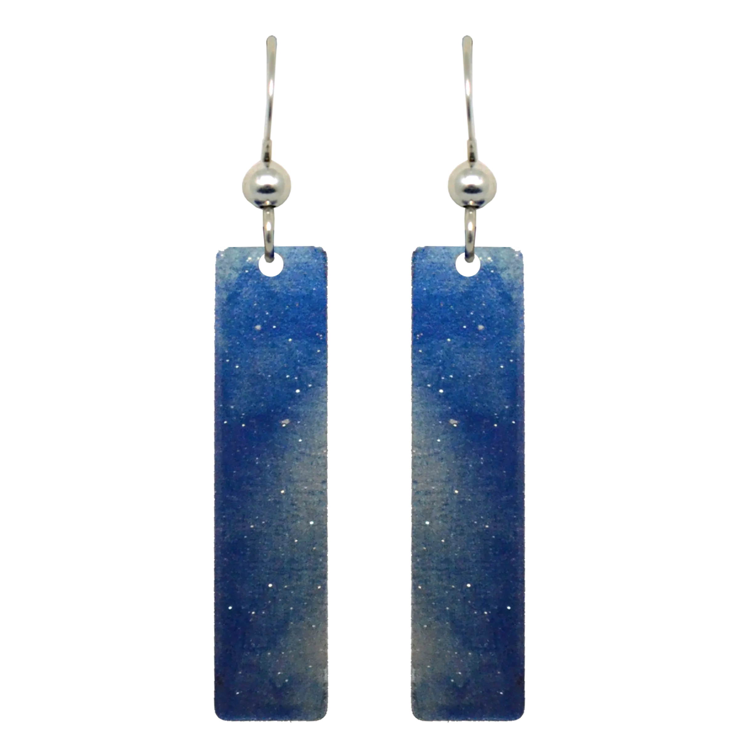Blue Water Color 2" Metallic Slender Rectangle Earrings, Sterling Silver Earwires, Item# 2422
