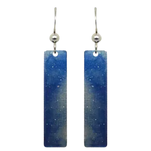 Blue Water Color 2" Metallic Slender Rectangle Earrings, Sterling Silver Earwires, Item# 2422