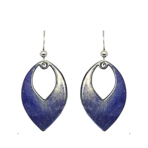 Blue Water Color Metallic 1.5 inch Open Leaf Earrings, Sterling Silver Earwires, Item# 2471