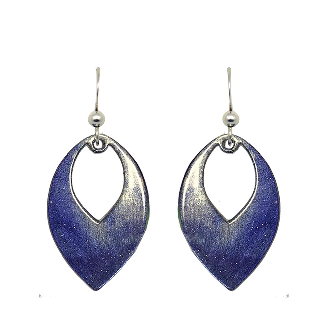 Blue Water Color Metallic 1.5 inch Open Leaf Earrings, Sterling Silver Earwires, Item# 2471