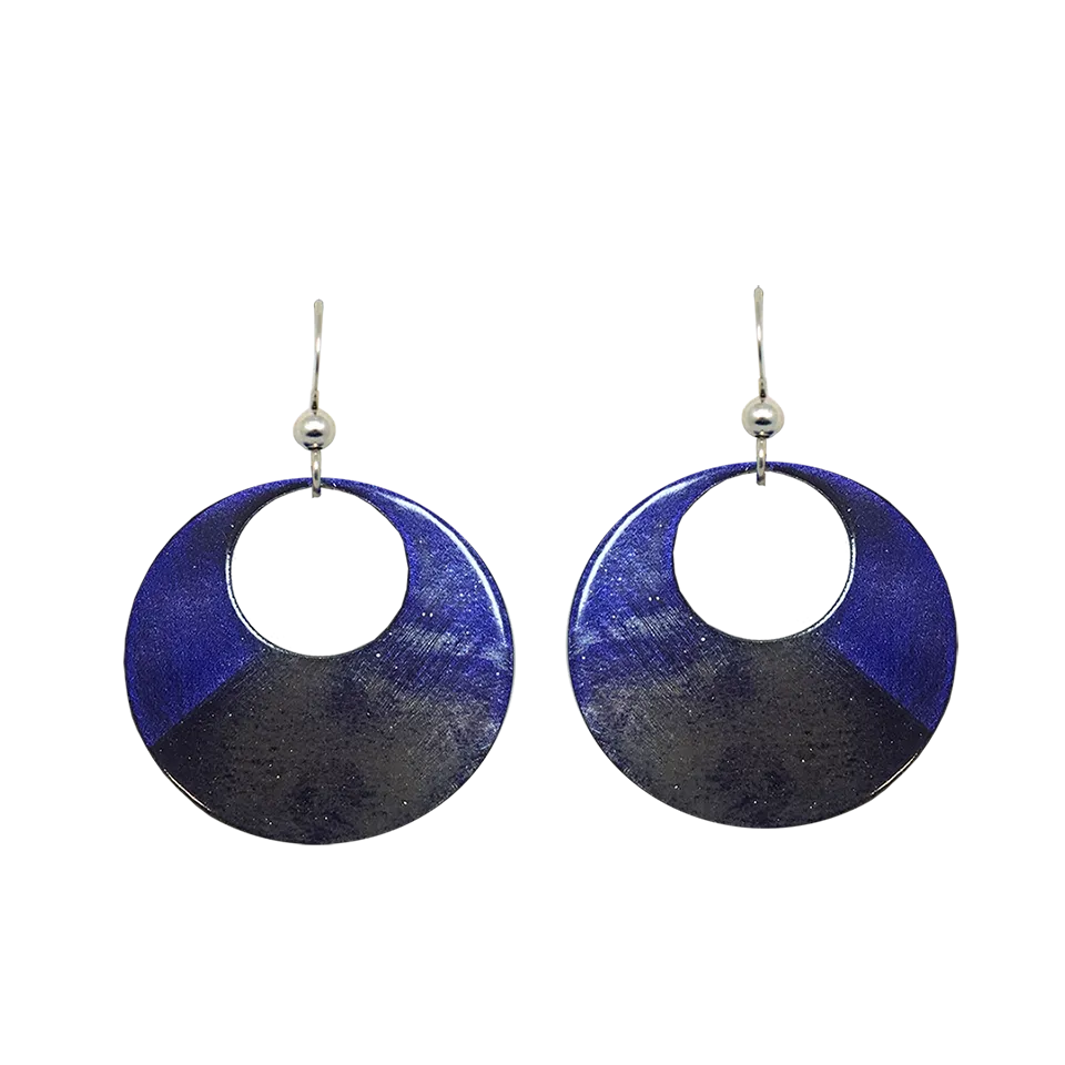 Blue Water Color Metallic Circular Eye Earrings, Sterling Silver Earwires, Item# 2473