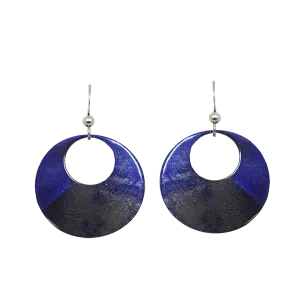 Blue Water Color Metallic Circular Eye Earrings, Sterling Silver Earwires, Item# 2473