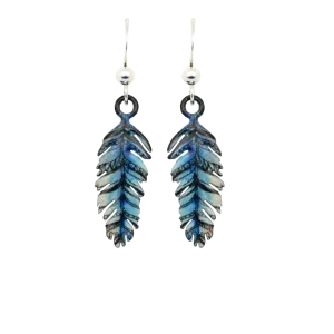 Blue Watercolor Feather Earrings, Sterling Silver Earwires, Item# 2254