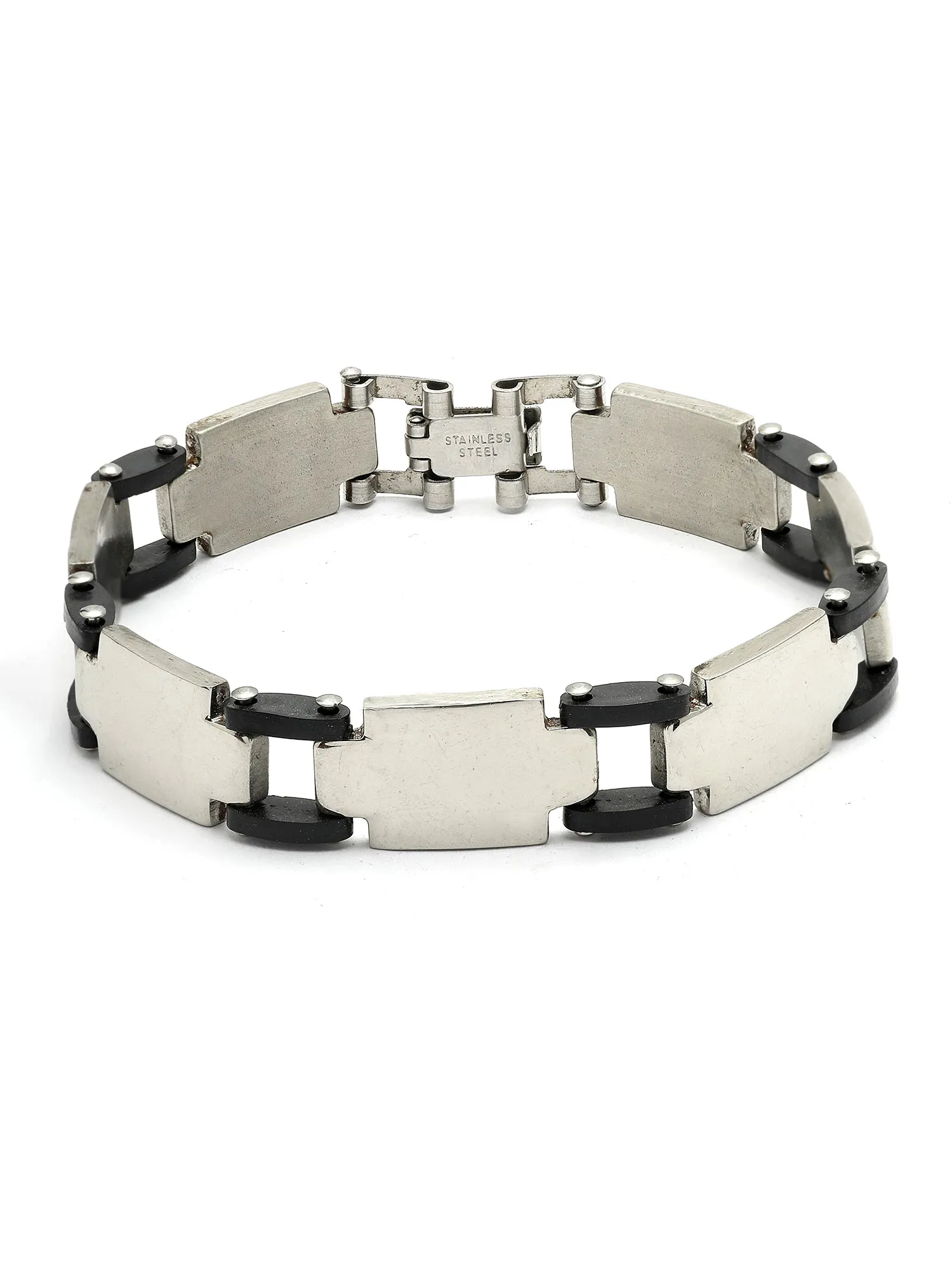Bohey by KARATCART Black and Silver Link Bracelet for Men