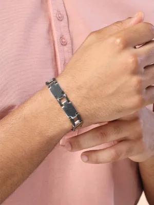 Bohey by KARATCART Black and Silver Link Bracelet for Men