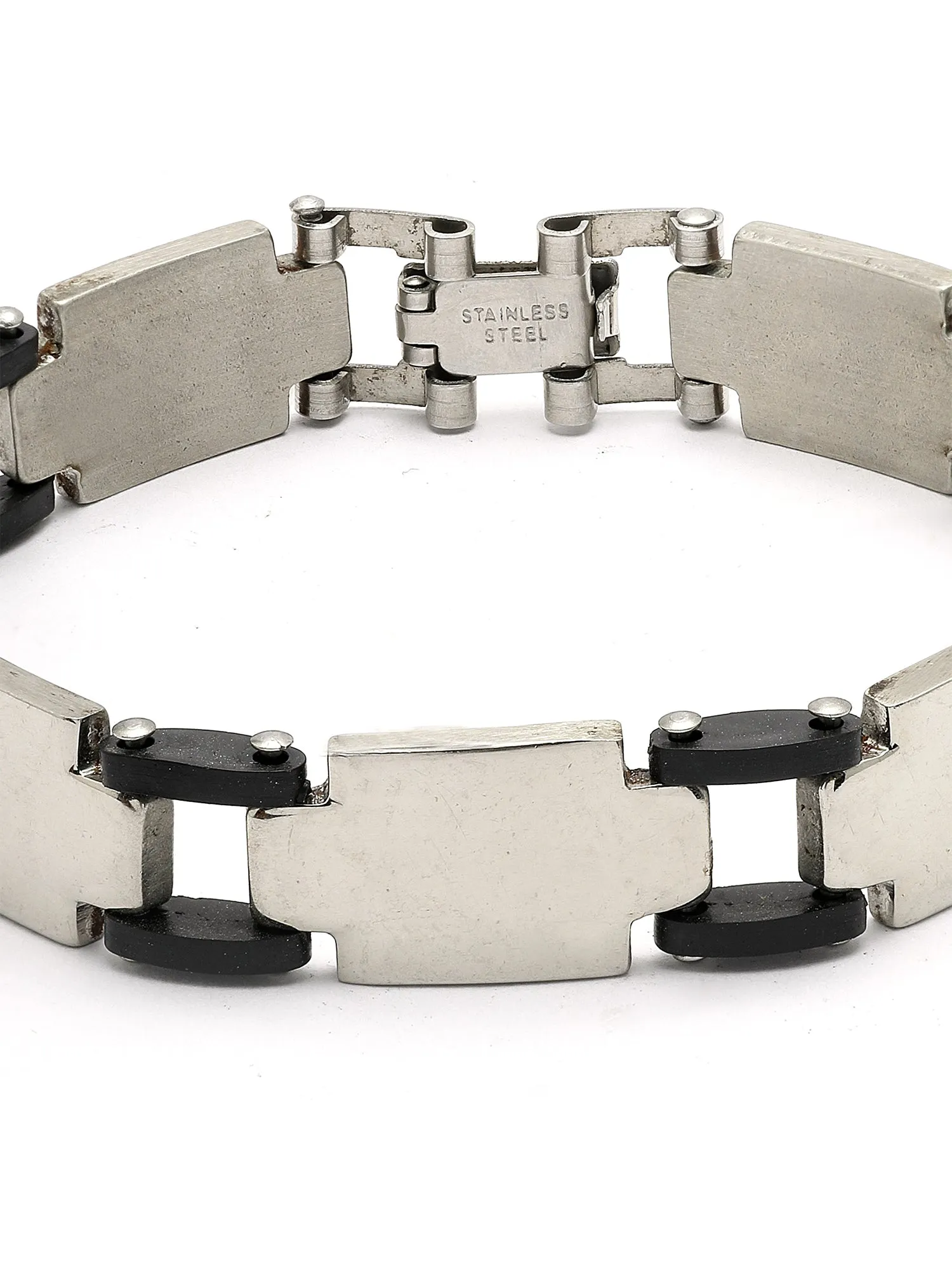 Bohey by KARATCART Black and Silver Link Bracelet for Men