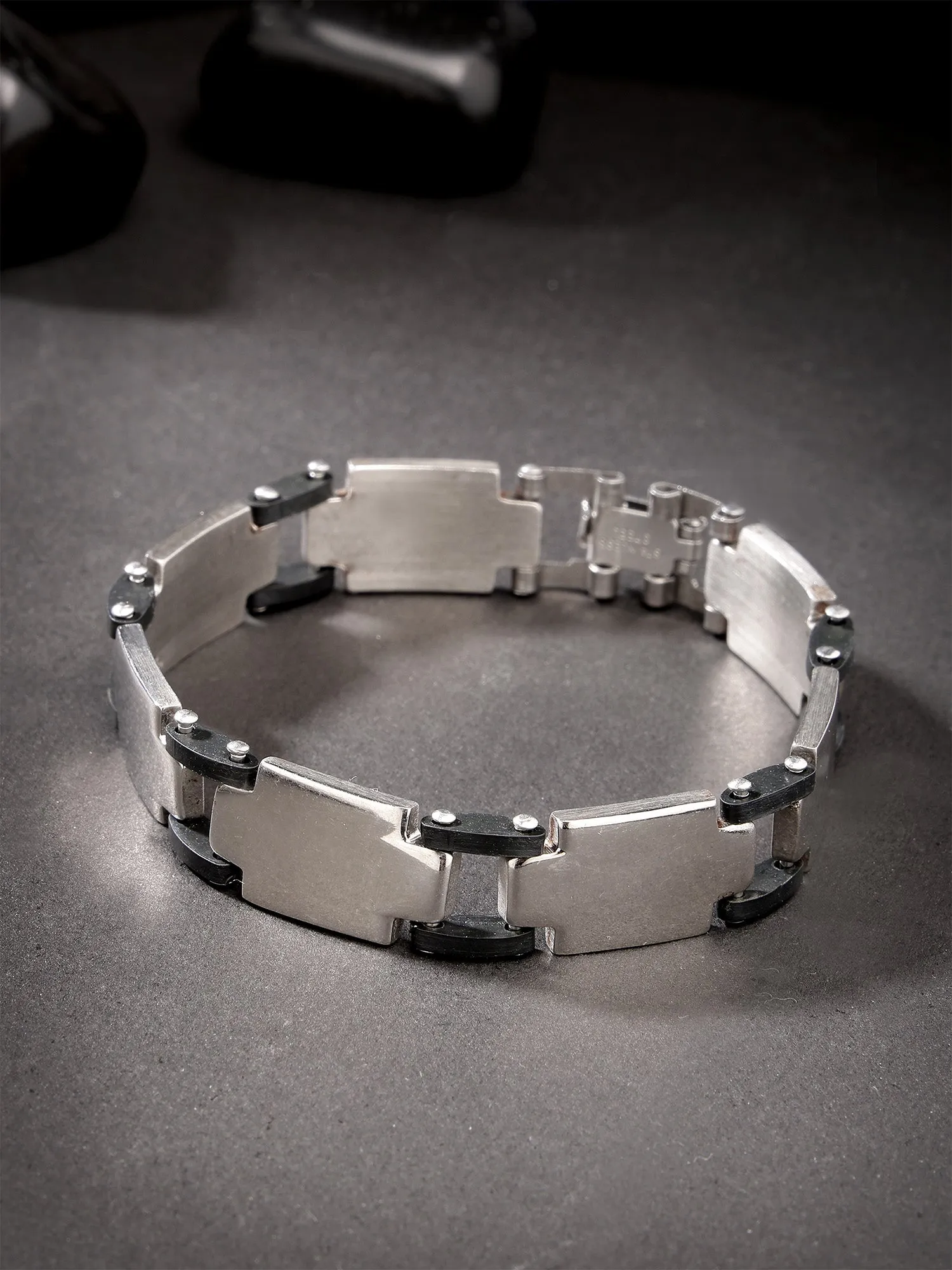 Bohey by KARATCART Black and Silver Link Bracelet for Men