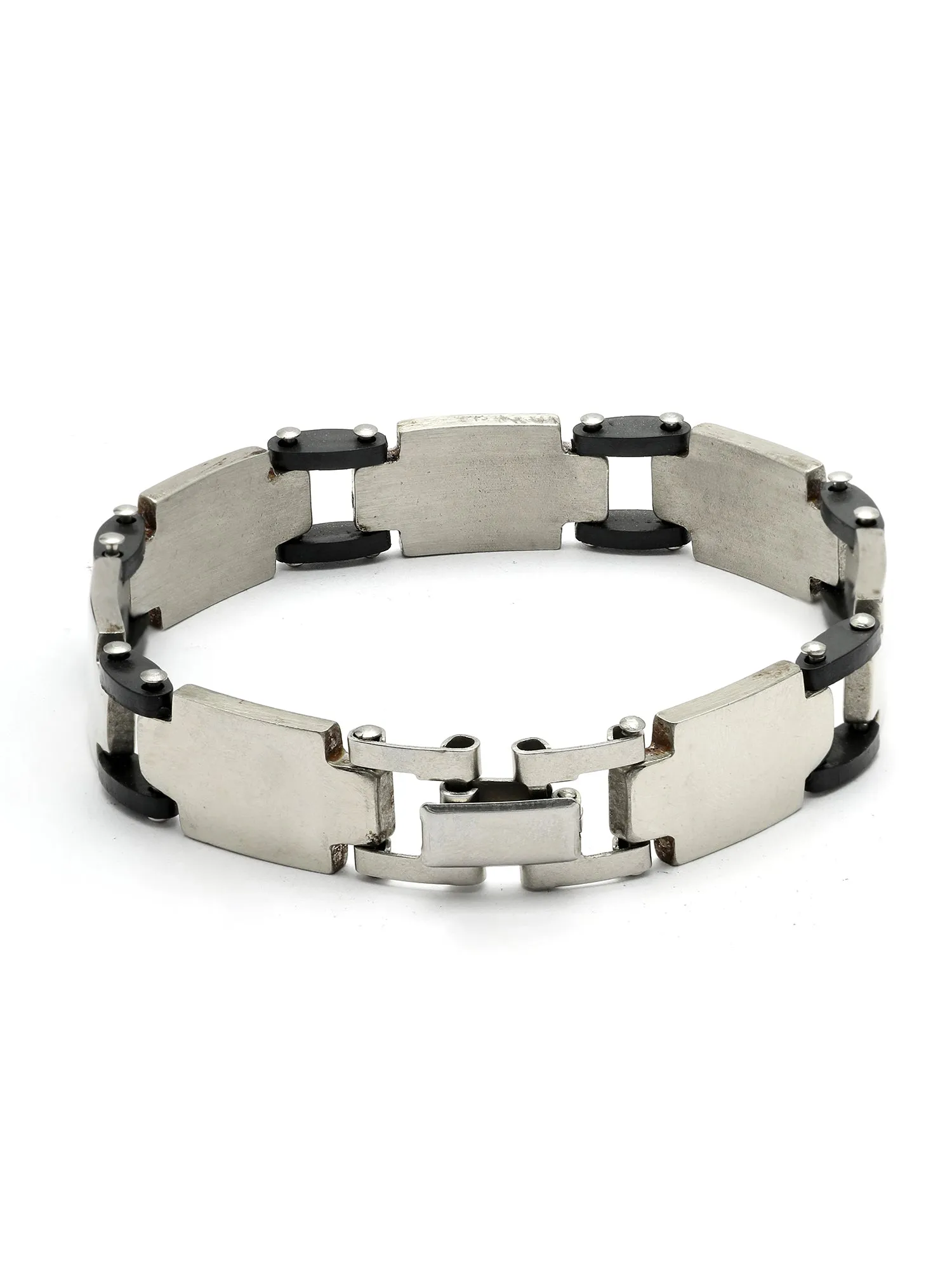 Bohey by KARATCART Black and Silver Link Bracelet for Men