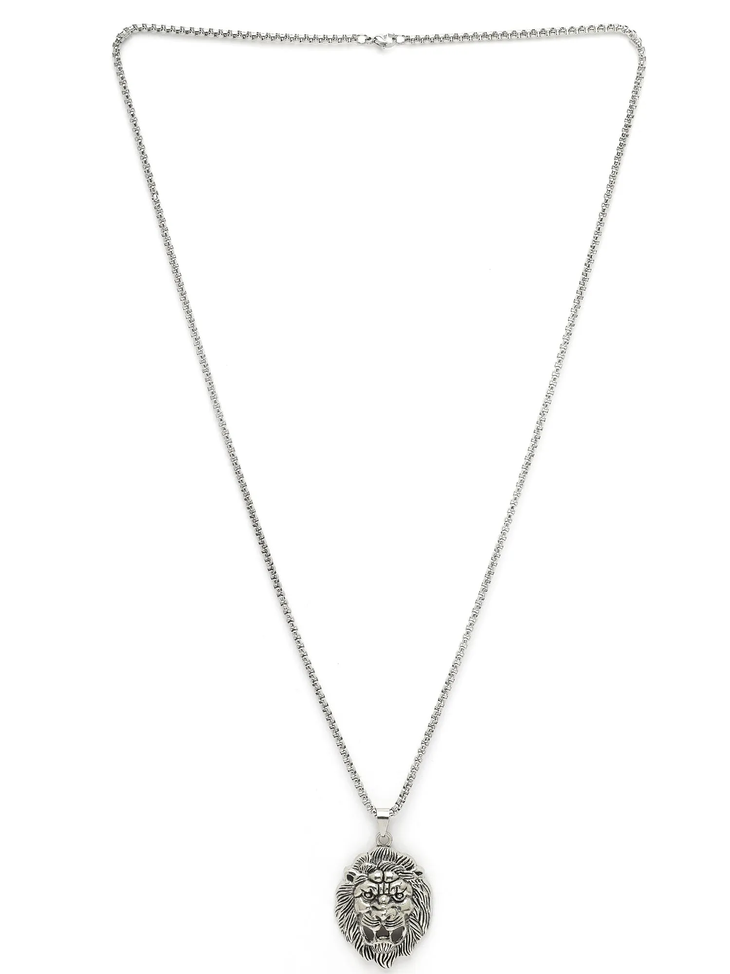Bohey by KARATCART Silver Plated Lion Metal Chain Pendant for Men