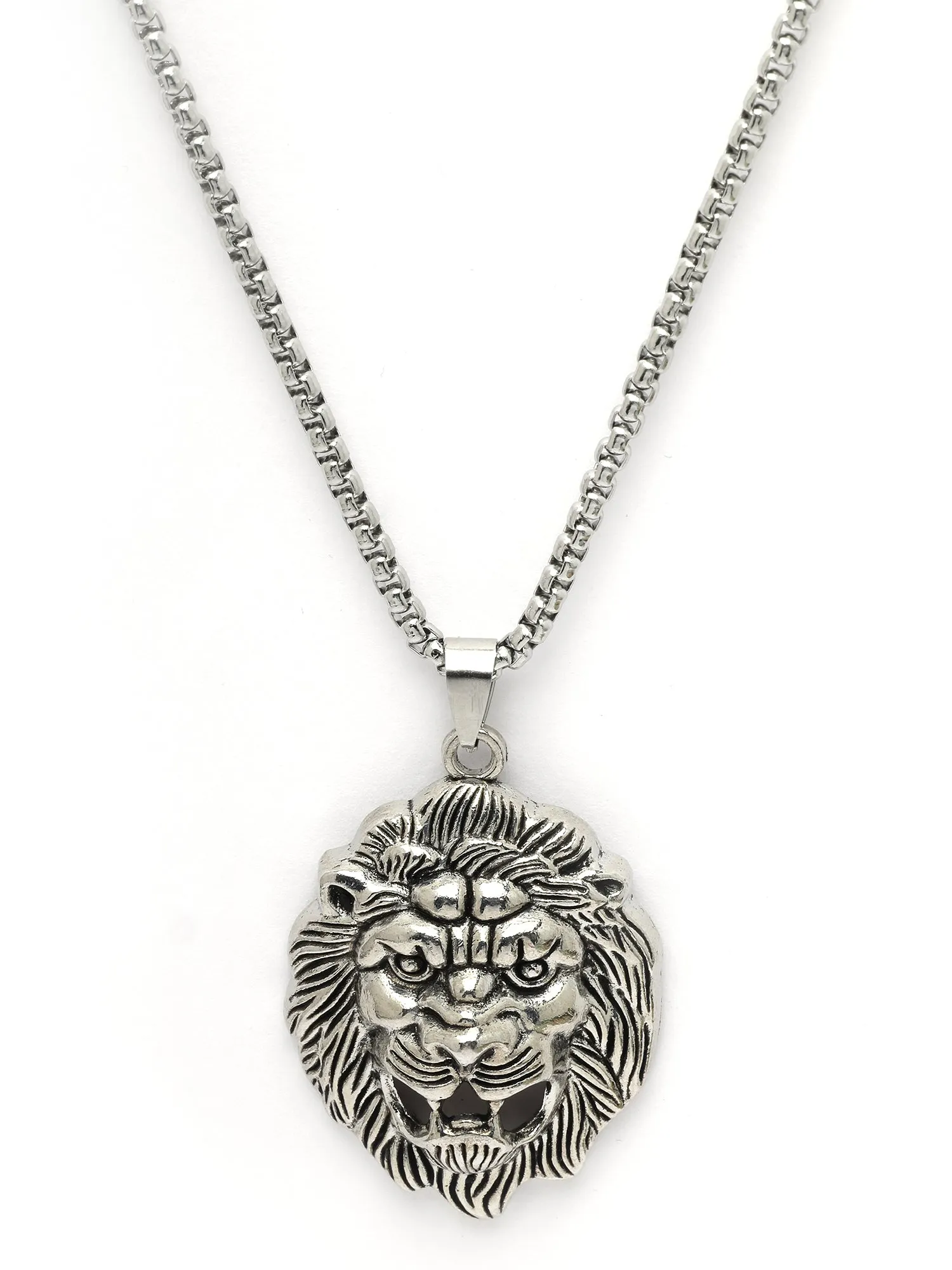 Bohey by KARATCART Silver Plated Lion Metal Chain Pendant for Men