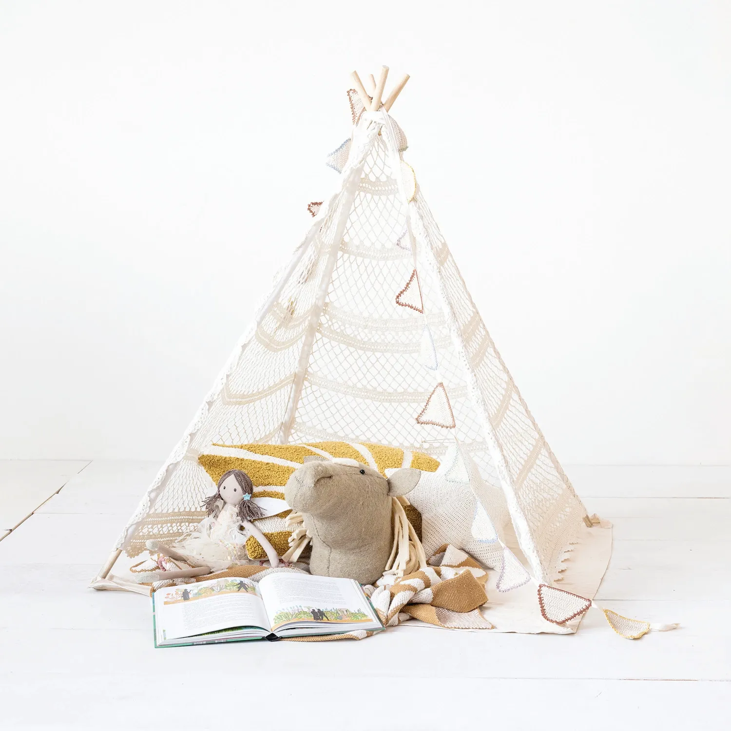 Boho style cotton crocheted cotton teepee