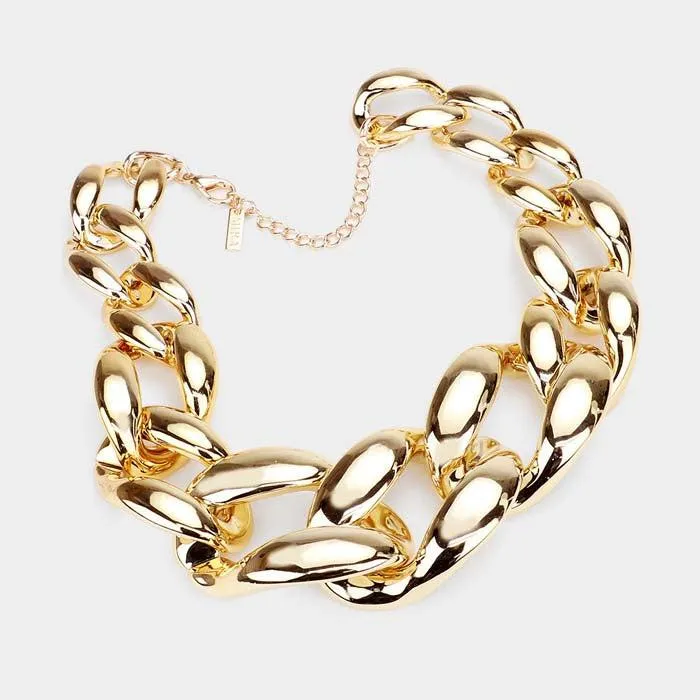 Bold Chunky Gold Metal Chain Necklace Set