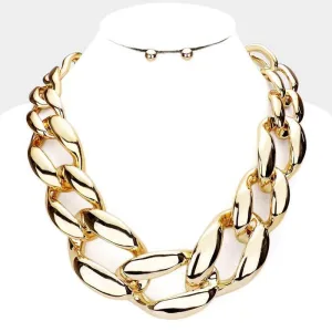 Bold Chunky Gold Metal Chain Necklace Set