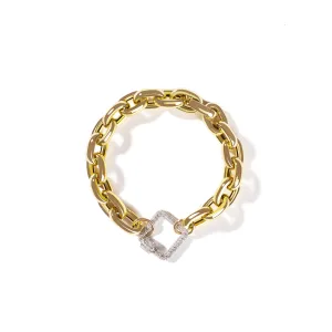 Bold Links Chain Bracelet with Diamond Pave Square Carabiner