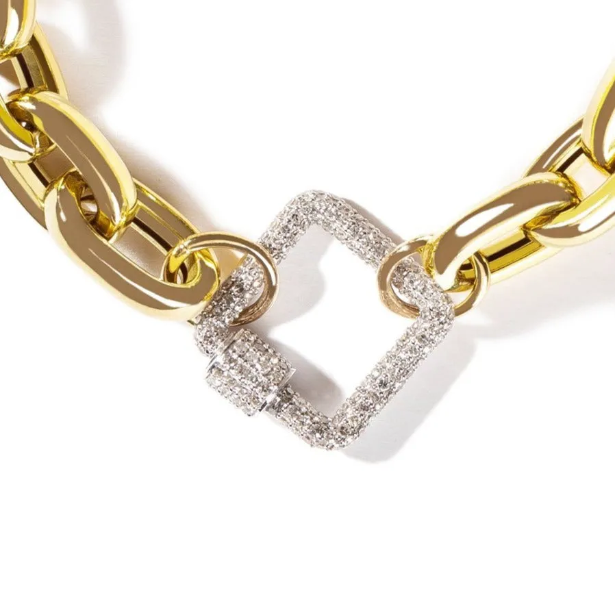 Bold Links Chain Bracelet with Diamond Pave Square Carabiner