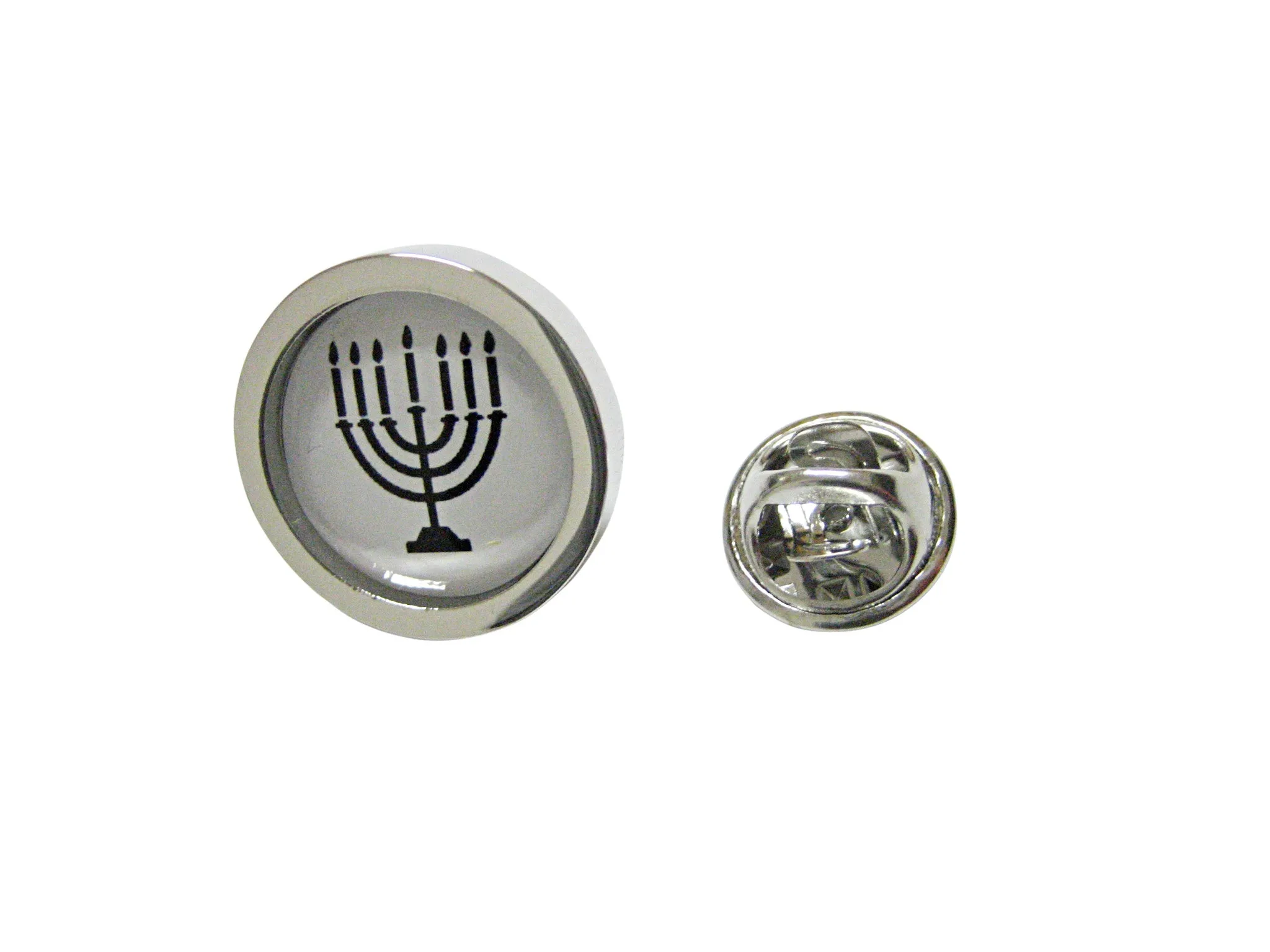 Bordered Round Menorah Pendant Lapel Pin