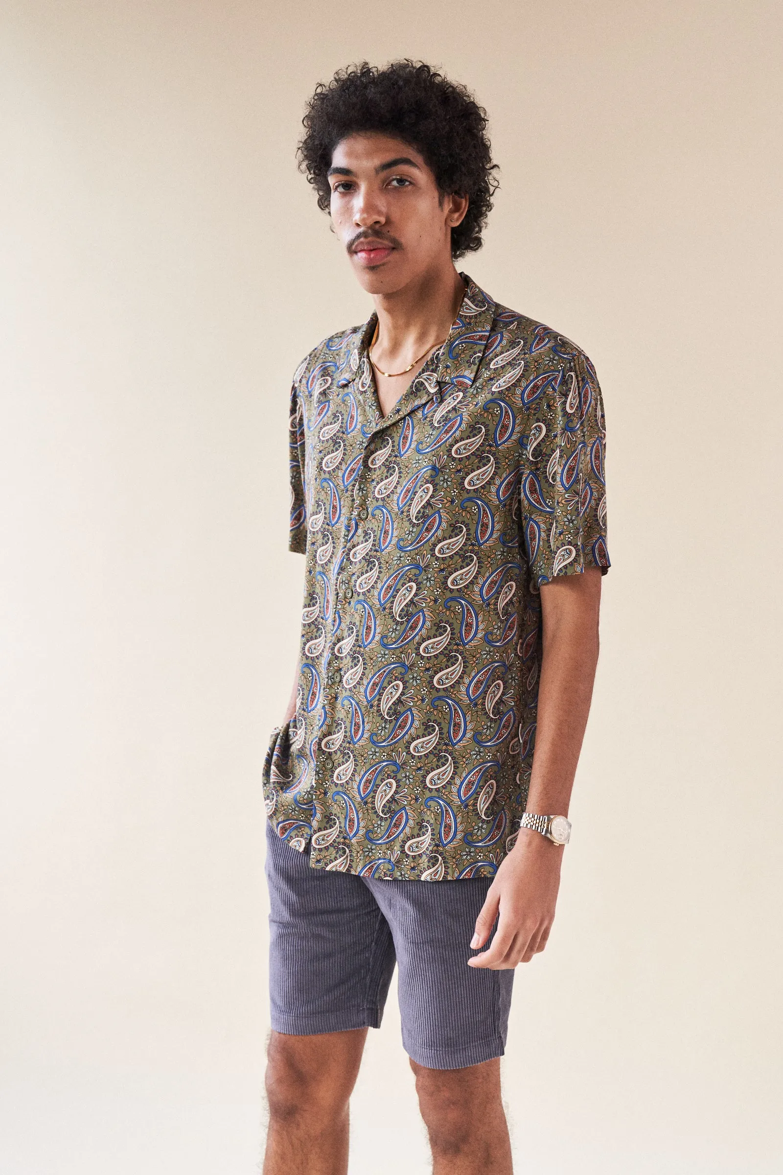 bound 'Olive' Paisley Rayon SS Shirt