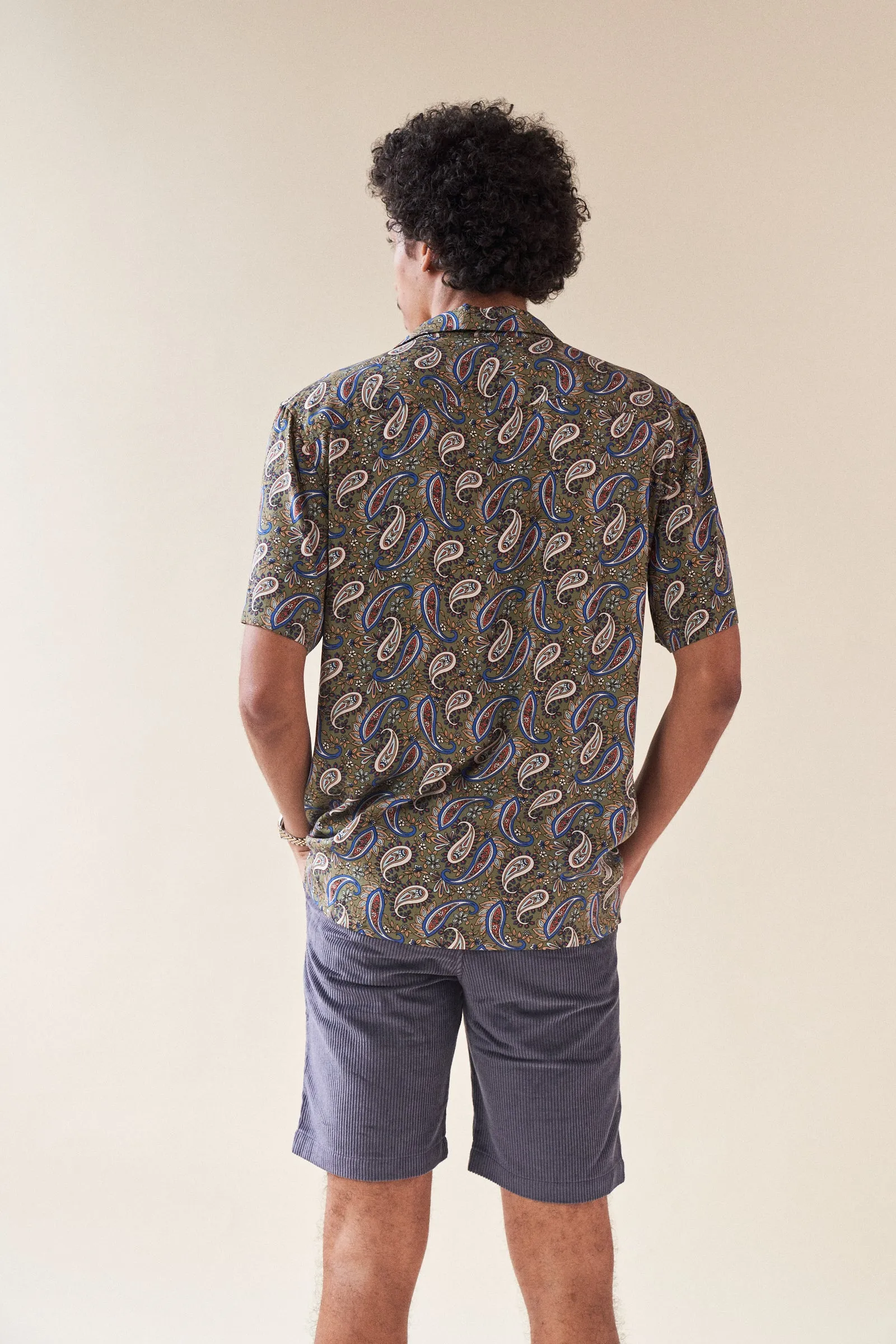 bound 'Olive' Paisley Rayon SS Shirt