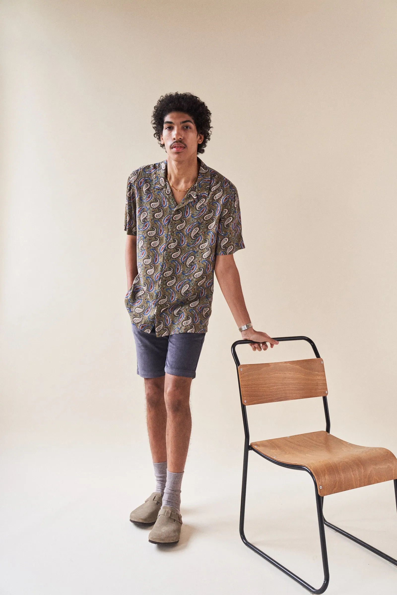 bound 'Olive' Paisley Rayon SS Shirt