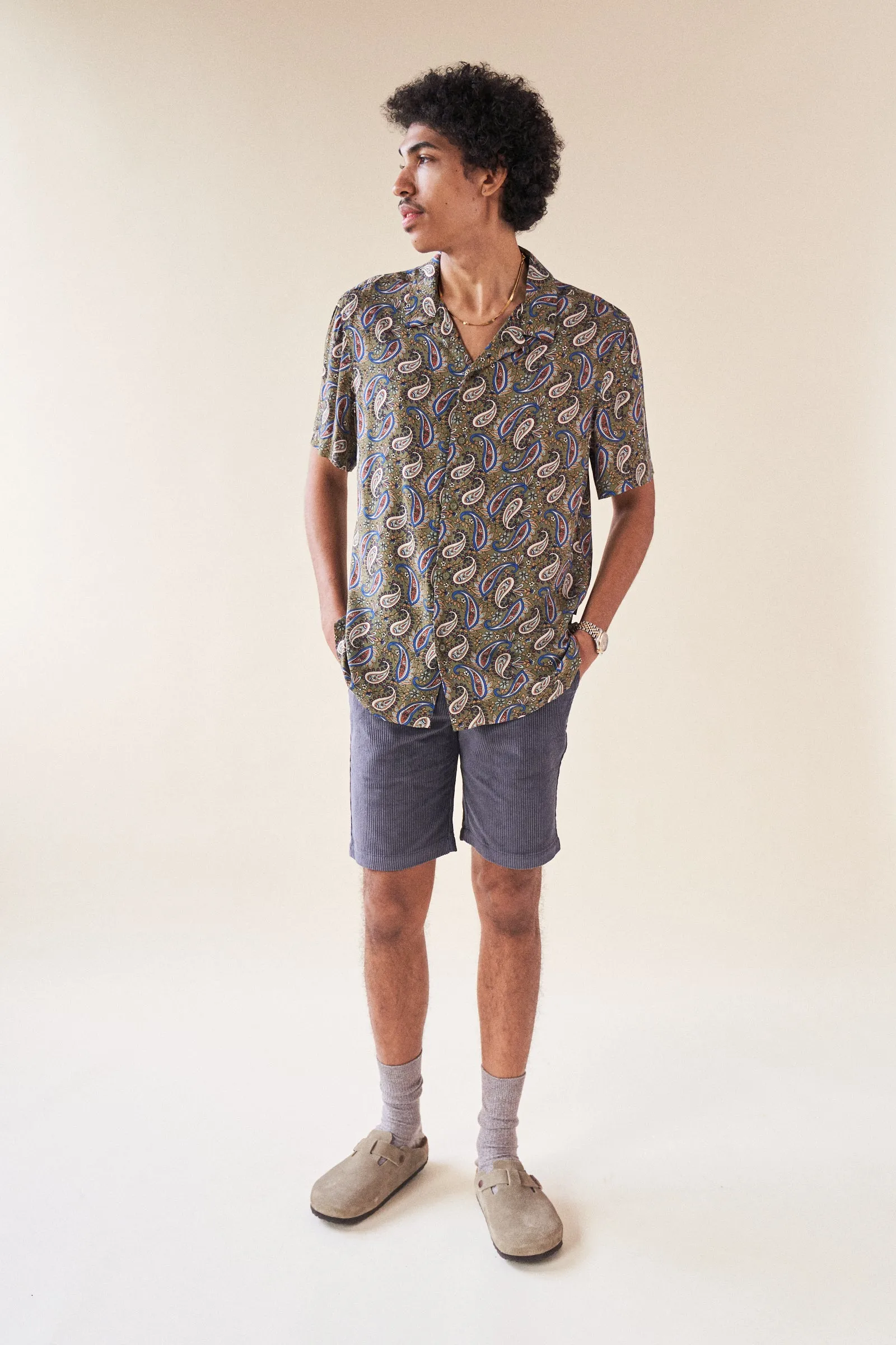 bound 'Olive' Paisley Rayon SS Shirt