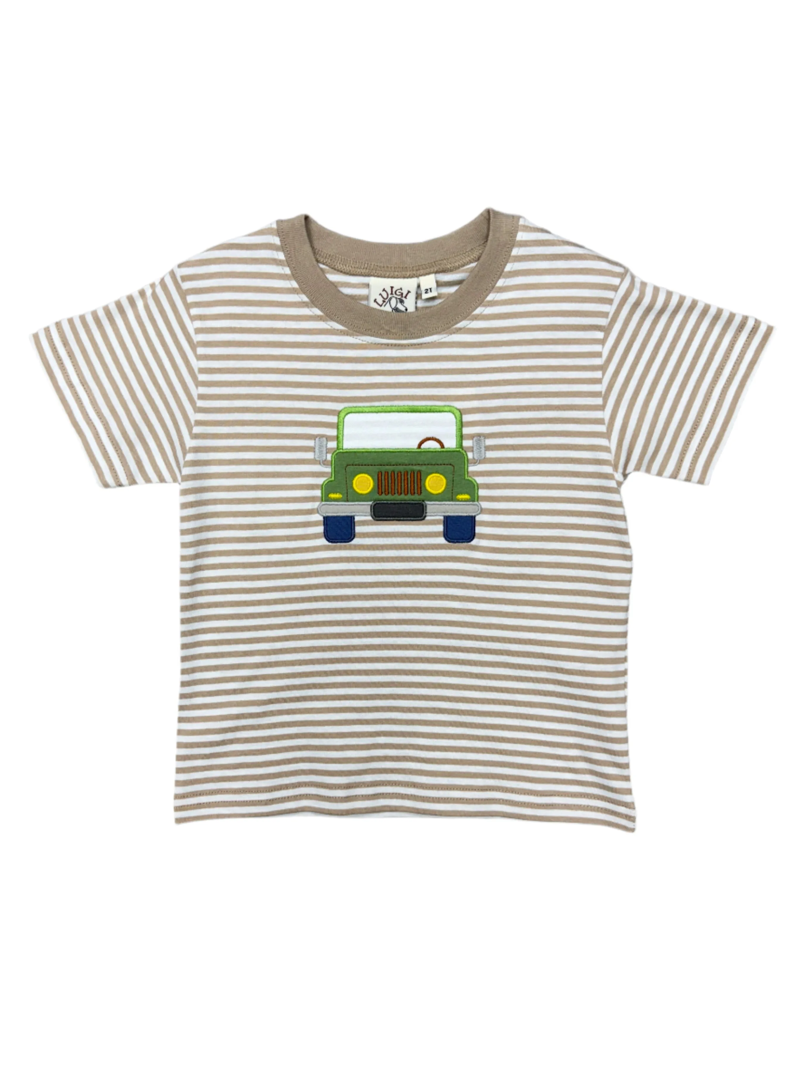 Boys S/S Shirt w/ Jeep - Sand/White Stripe