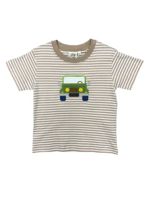 Boys S/S Shirt w/ Jeep - Sand/White Stripe
