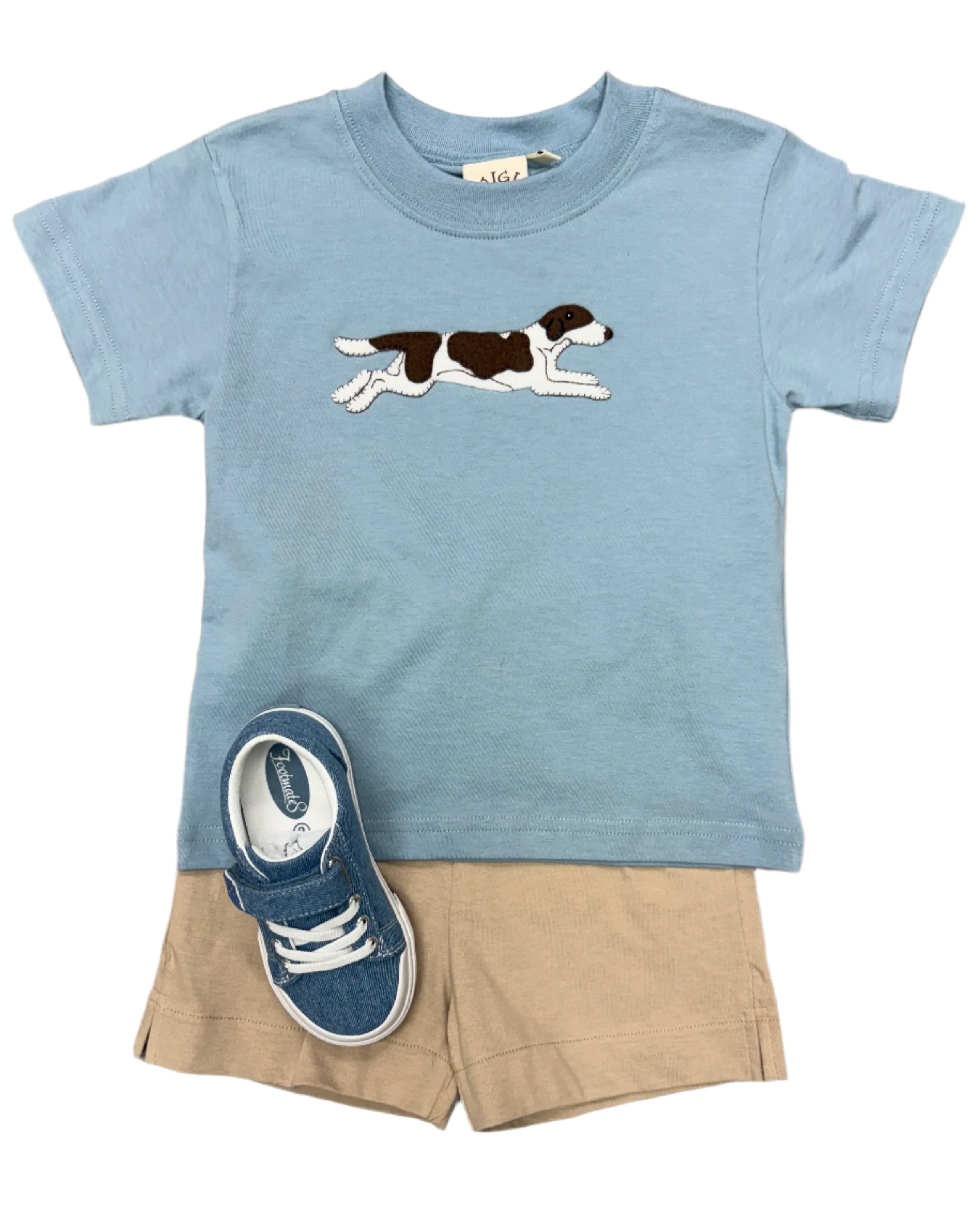 Boys S/S Shirt w/ Pointer Dog - Lt. Steel