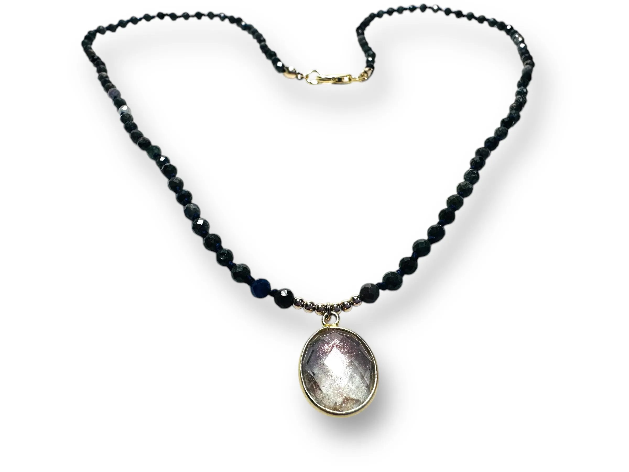 Brown and Blue sapphire Knotted Necklace