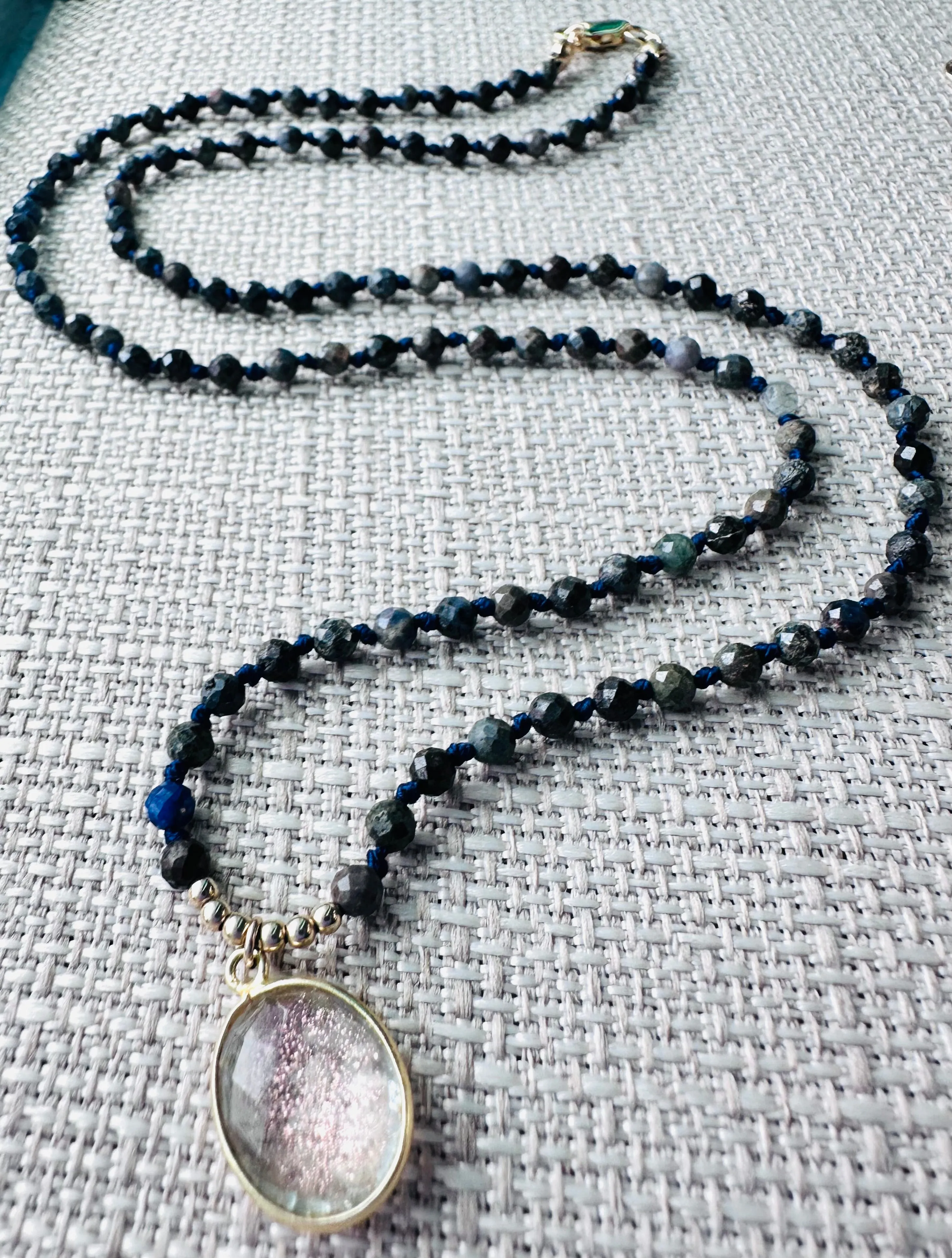 Brown and Blue sapphire Knotted Necklace