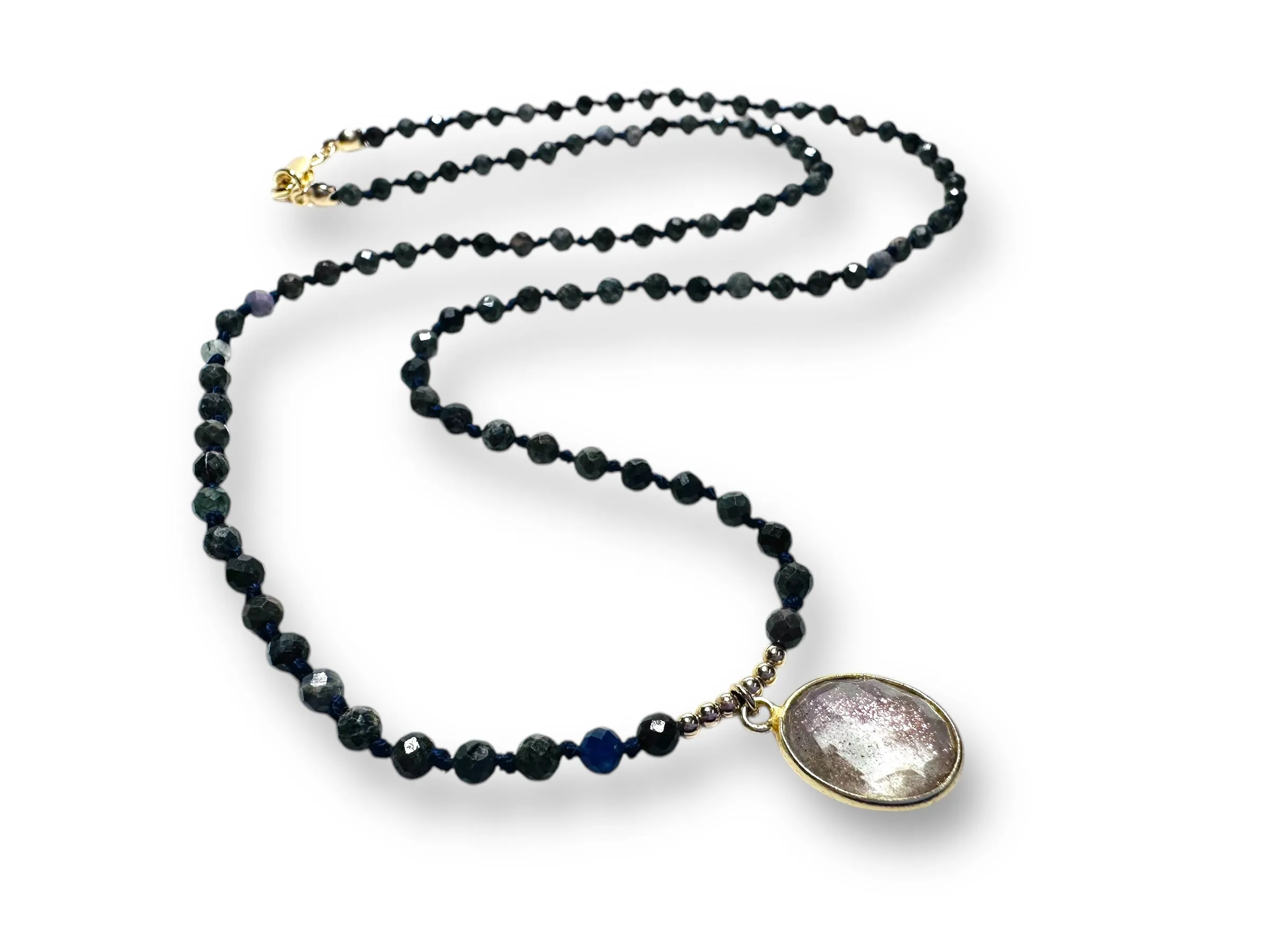 Brown and Blue sapphire Knotted Necklace