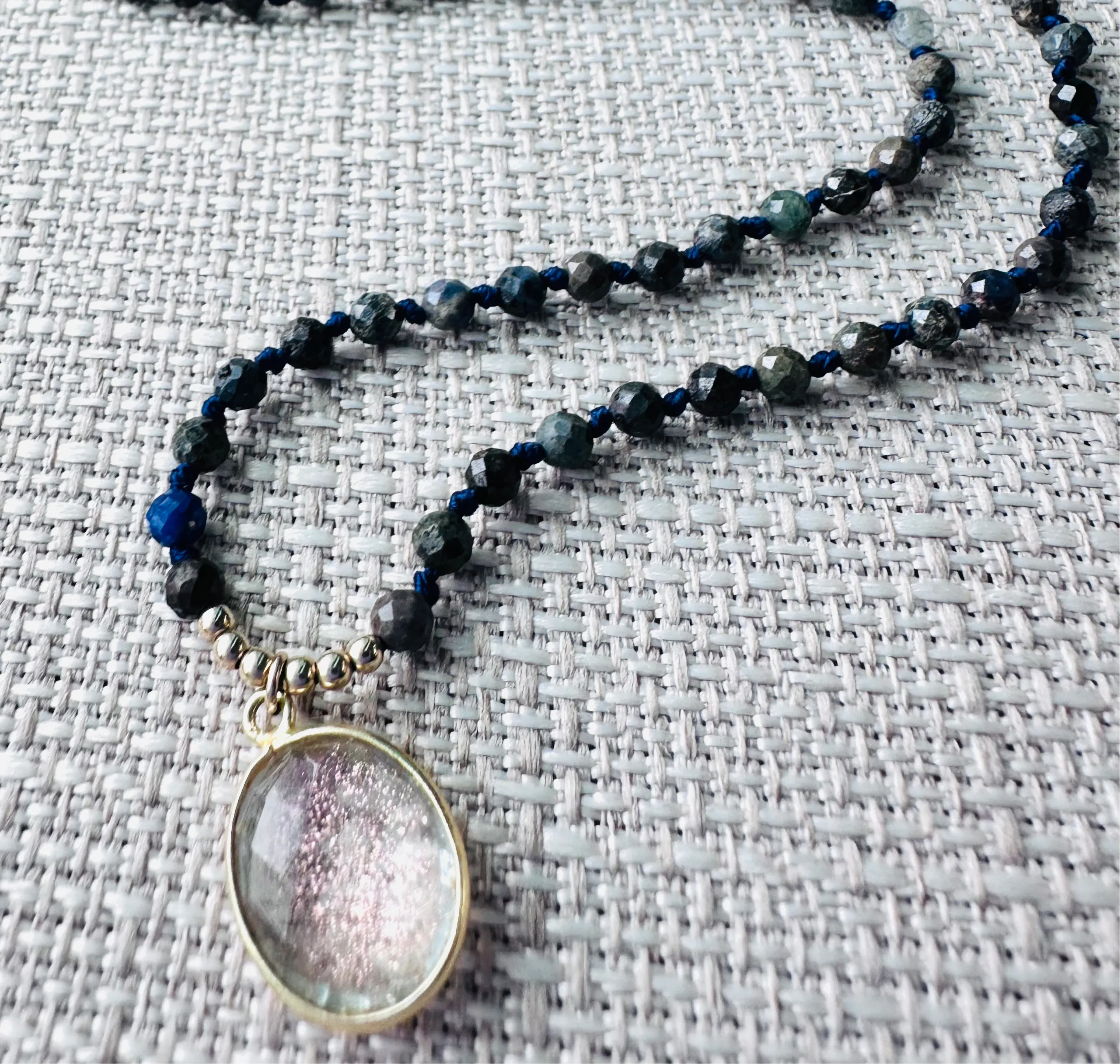 Brown and Blue sapphire Knotted Necklace
