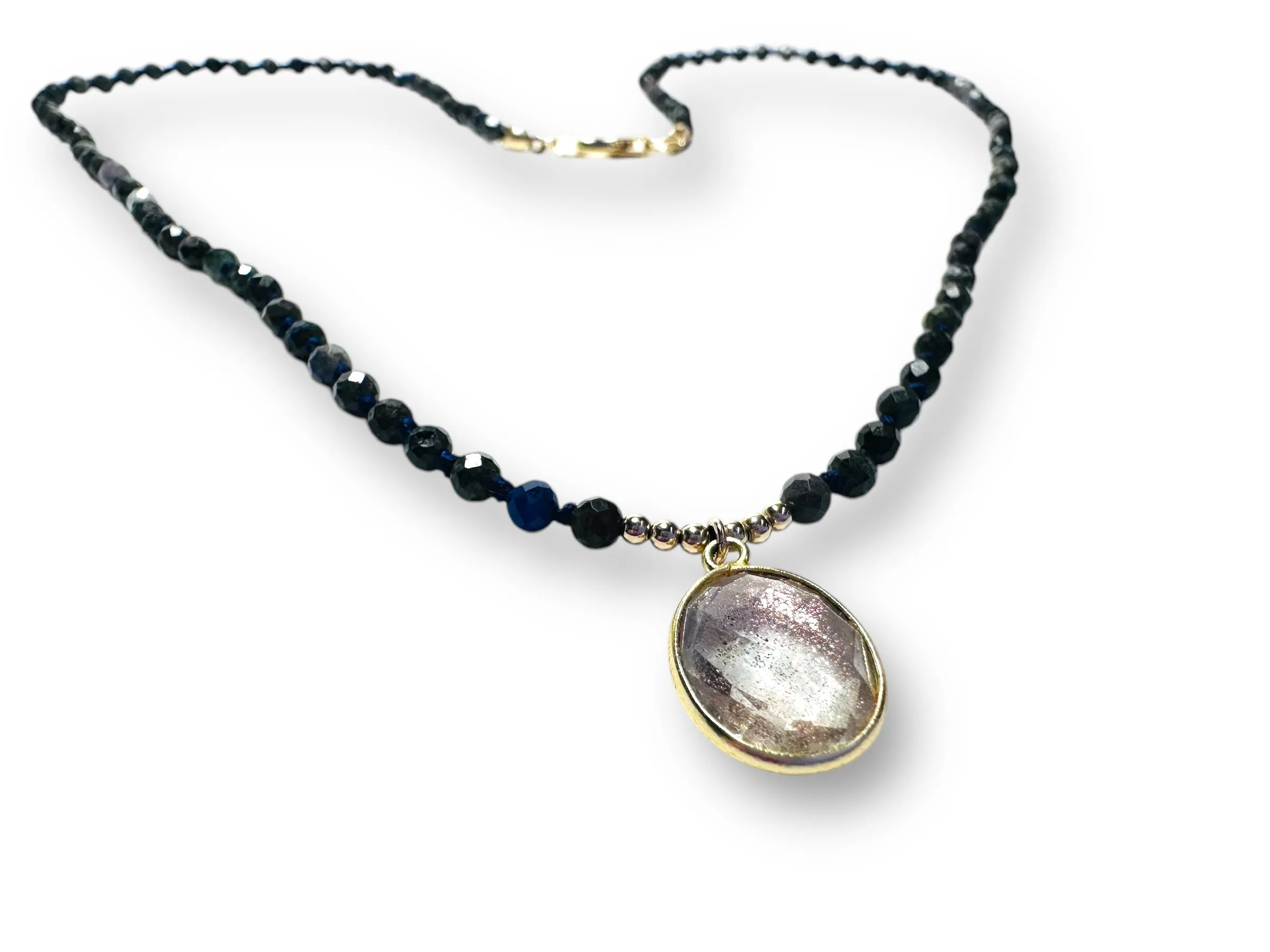 Brown and Blue sapphire Knotted Necklace