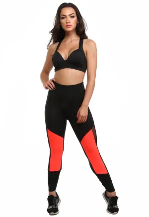 Calça Legging Preta com Detalhe Neon com Tule