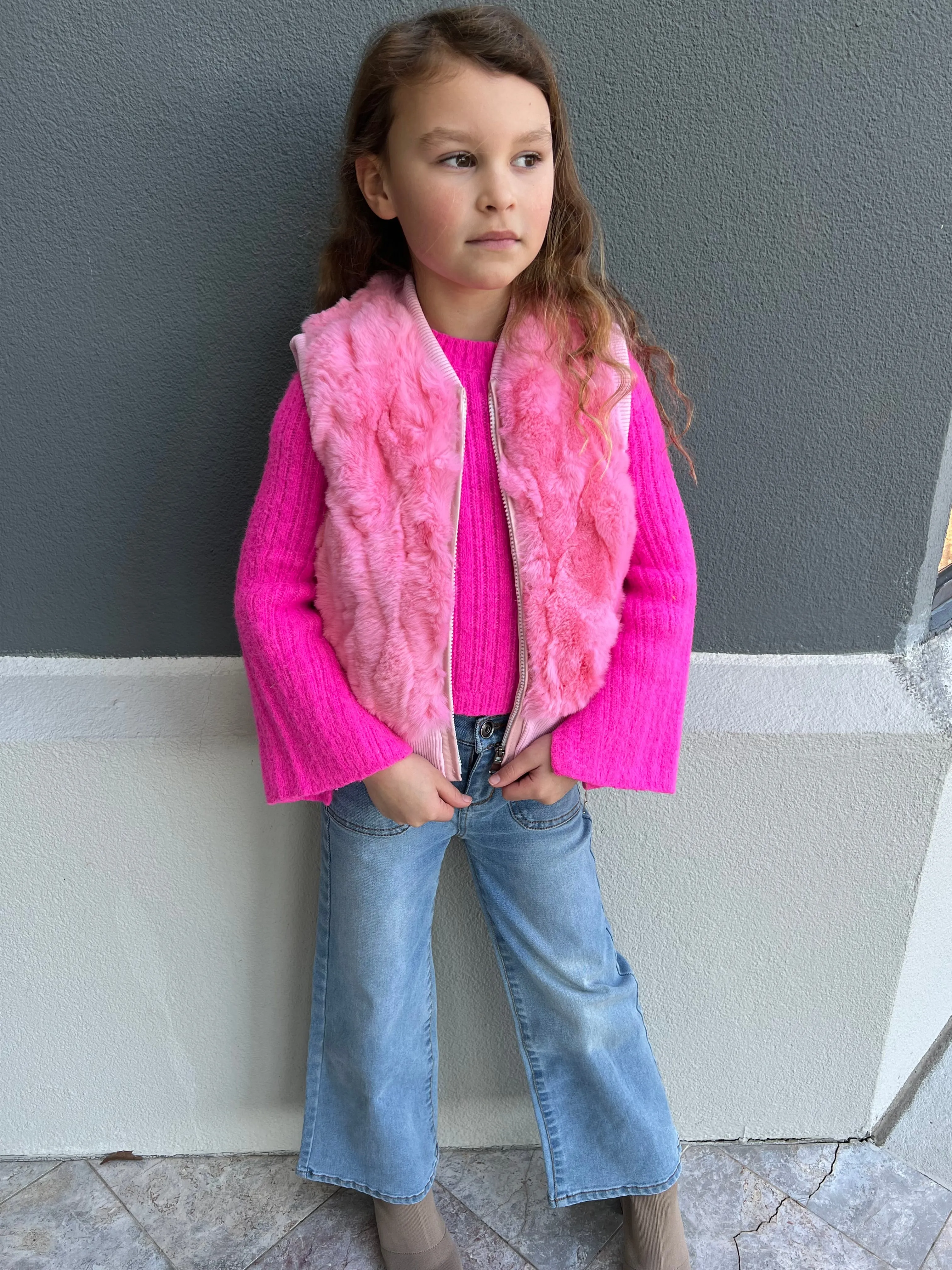 Children's Pink Rabbit Fur Vest
