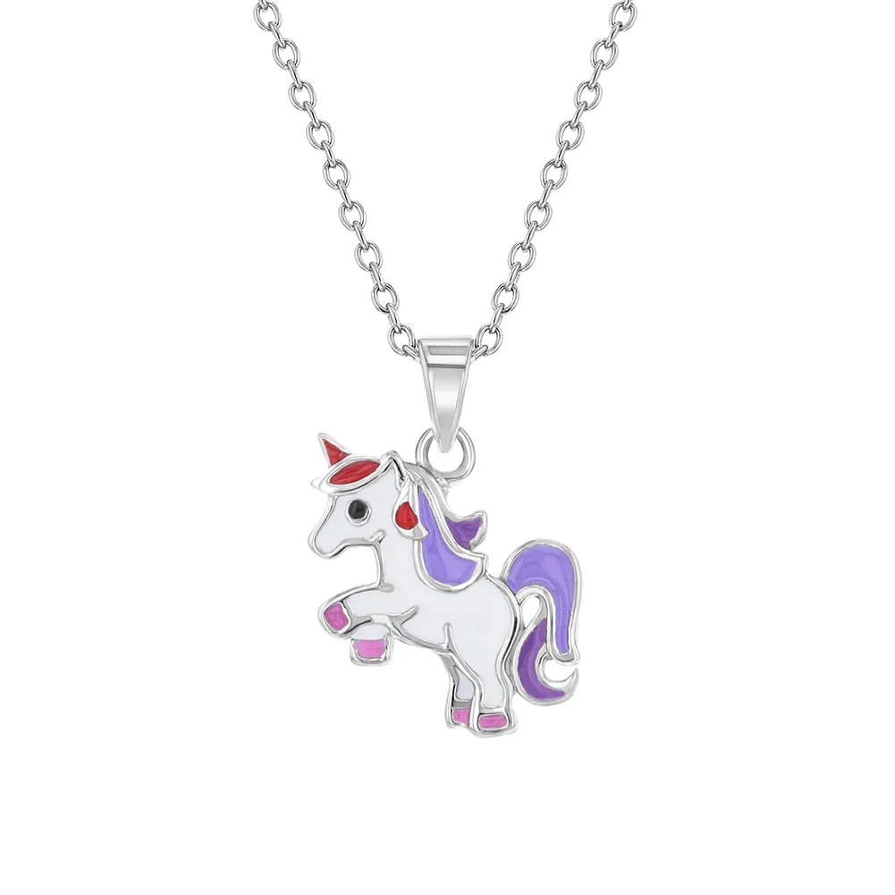 Children's Rearing Unicorn Necklace in Sterling Silver