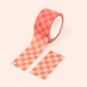 Chunky Pink & Red Checkered Washi Tape 25mm