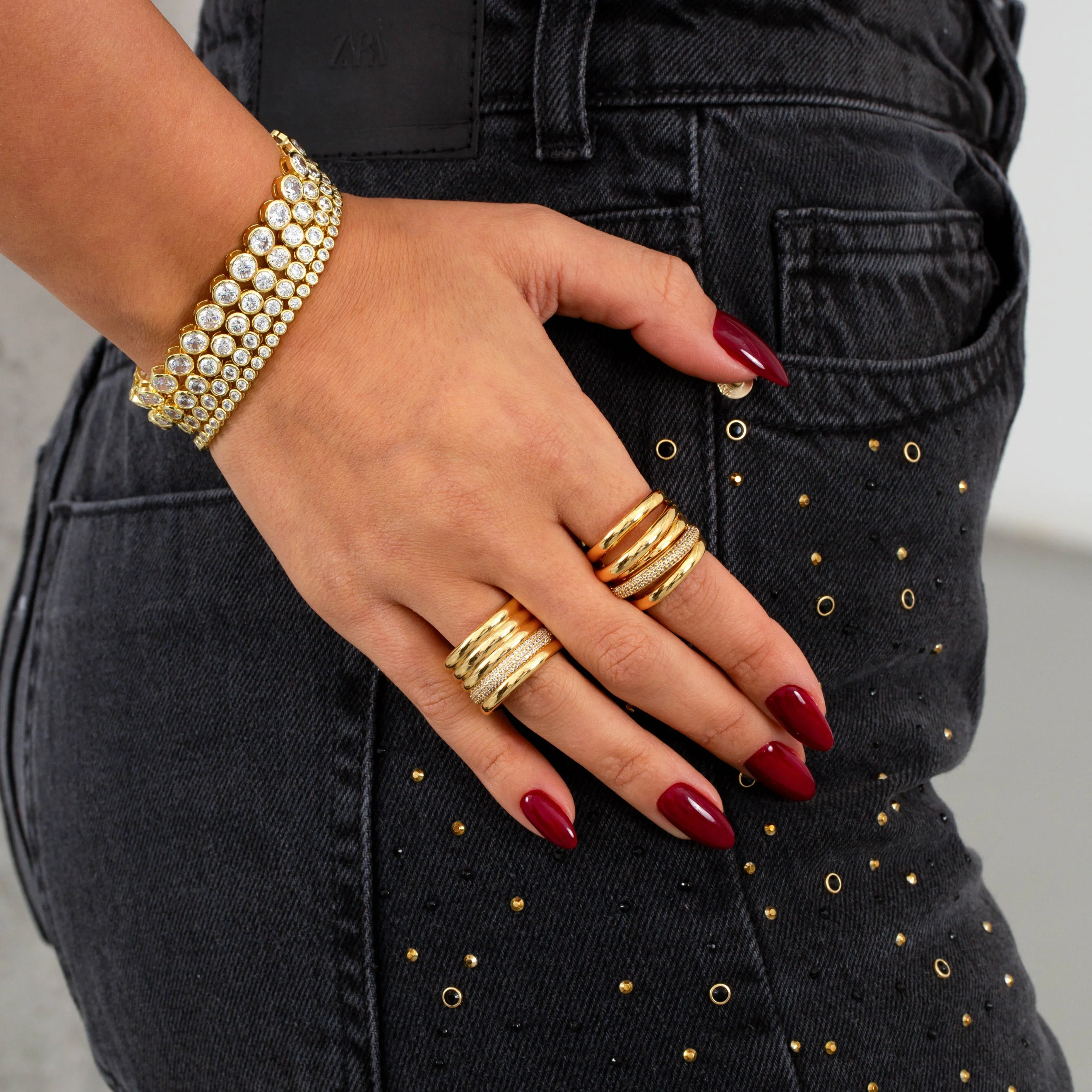 Chunky Solid/Pave Multi Strand Ring