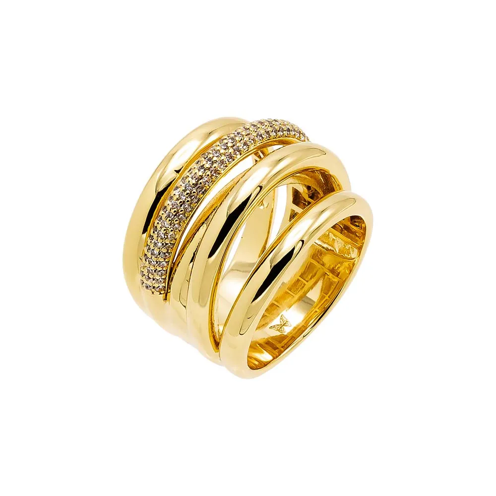 Chunky Solid/Pave Multi Strand Ring