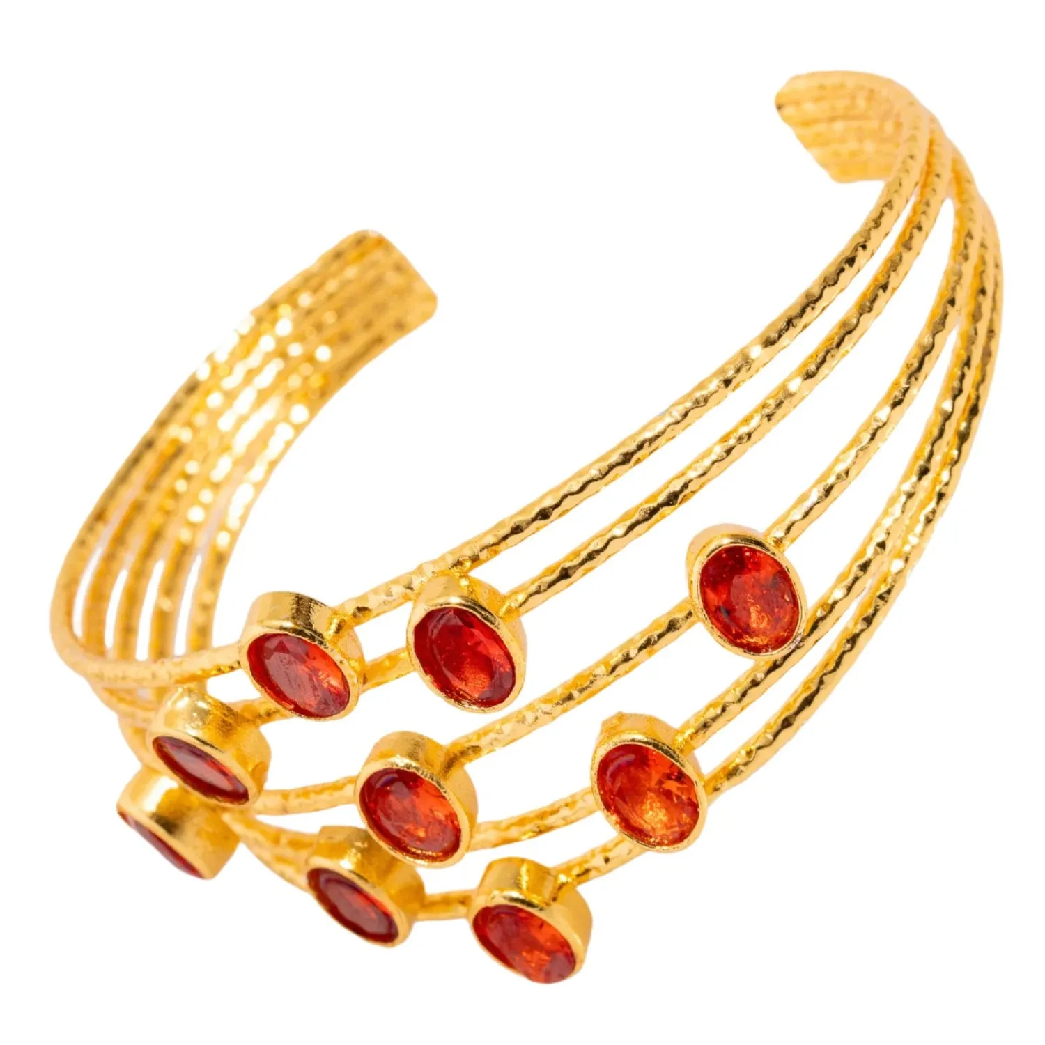 Cleopatra Gold & Carnelian Stone Cuff Chunky Bracelet